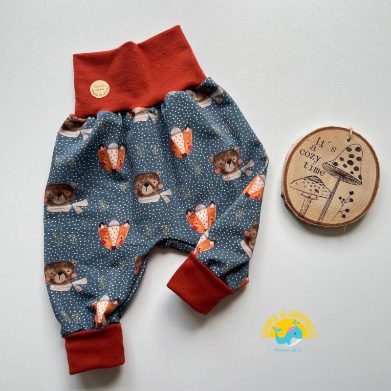 Pumphose Baby Waldtiere Mädchen Oder Jungen Mit Bären Und Fuchs | Unisex Aus Bio French Terry Ab Größe 50 Bis 104 von SewingIsHappinessDE