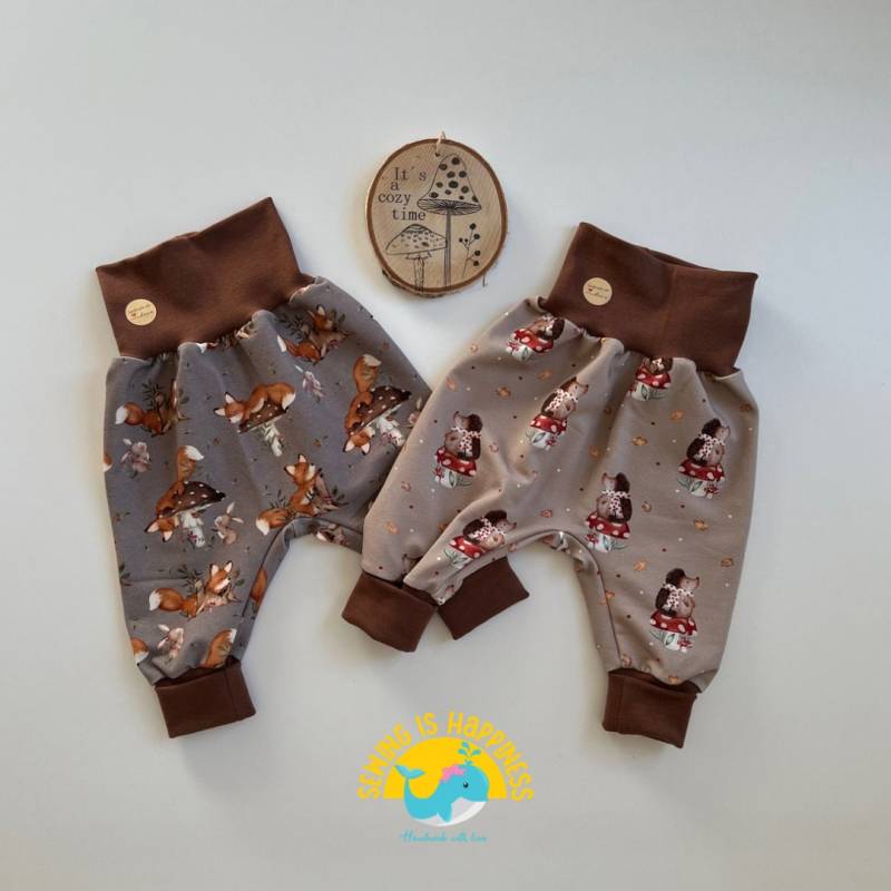 Pumphose Baby Waldtiere Mädchen Oder Jungen Mit Fuchs Und Igel | Unisex Aus French Terry Ab Größe 50 Bis 104 von SewingIsHappinessDE