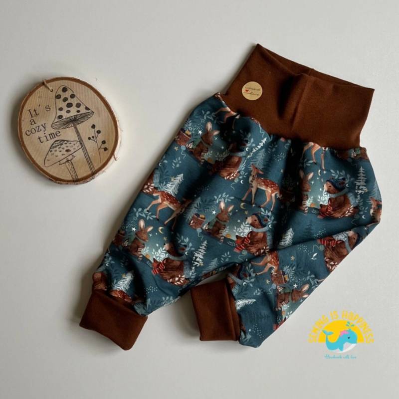 Pumphose Baby Waldtiere Mädchen Oder Jungen Mit Fuchs Und Igel | Unisex Aus French Terry Ab Größe 50 Bis 104 von SewingIsHappinessDE