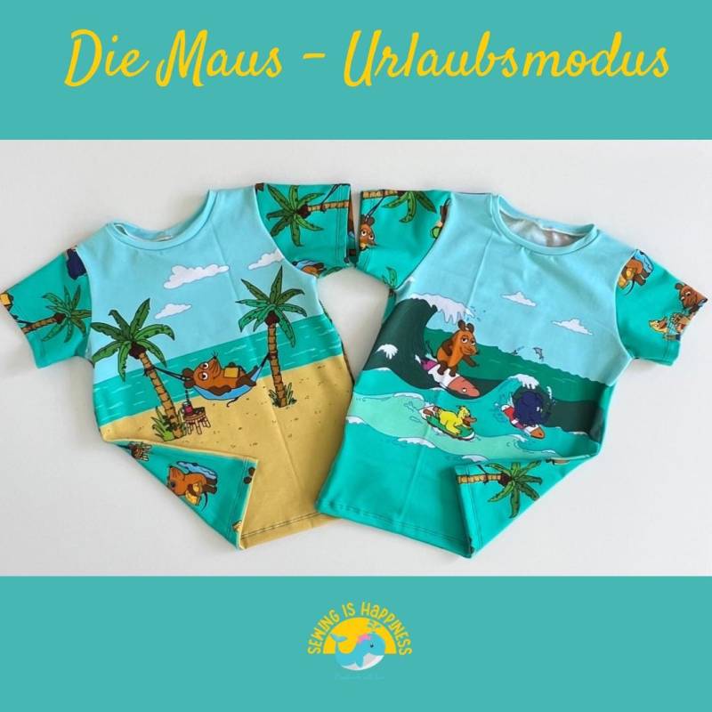 Sendung Mit Der Maus T-Shirt Kinder Türkis - Surf-Motiv Sommer Shirt Geschenkidee Auf Surfbrett Ab Gr. 80 Bis 128 von SewingIsHappinessDE