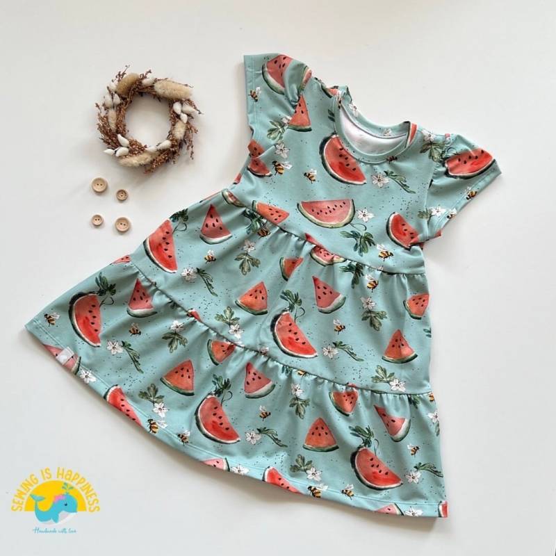 Sommerkleid Baby Mädchen Melone Mit Rüschen | Aus Biobaumwolljersey in Peppermint Ab Gr. 80 Bis 122 von SewingIsHappinessDE