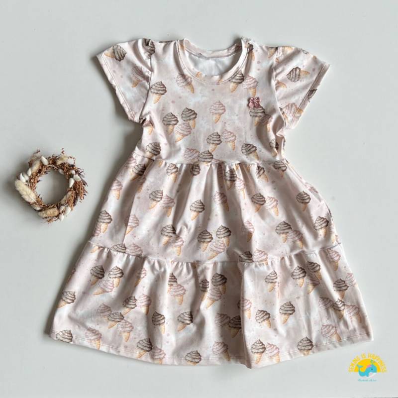 Sommerkleid Für Baby Mädchen Mit Eismotiv Aus Baumwolljersey in Beige-Rosé | Ab Gr. 74 Bis 134 von SewingIsHappinessDE
