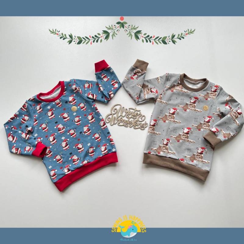 Weihnachtspullover Für Baby Kinder Jungen Und Mädchen | Unisex French Terry Blau Grau Ab Gr. 74 Bis Gr. 140 Weihnachtsgeschenke von SewingIsHappinessDE