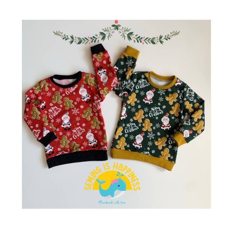Weihnachtspullover Für Baby Kinder Jungen Und Mädchen | Unisex French Terry Rot Grün Ab Gr. 74 Bis Gr. 140 Weihnachtsgeschenke von SewingIsHappinessDE