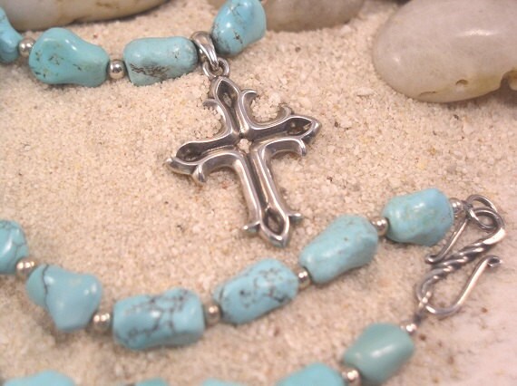 Türkis Halskette Kreuz Kruzifix Sterling Silber Perlen Südwestlichen Türkis Halskette Kreuz Kruzifix Sterling Silber Perlen Südwestlichen von SewingPretty4U