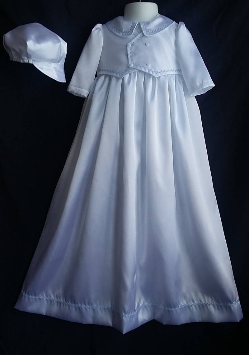 Baby Junge Satin Taufkleid Taufe Outfit W/Seide Shantung Weste 0-12 M von Sewingbyquicatos