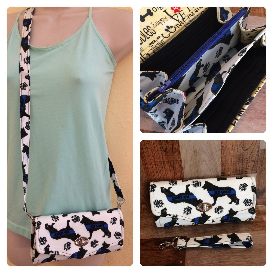 K9 Notwendig Kupplung Brieftasche, Ncw, Akkordeon Kreuz Körper Geldbörse Blau von Sewmanydeals