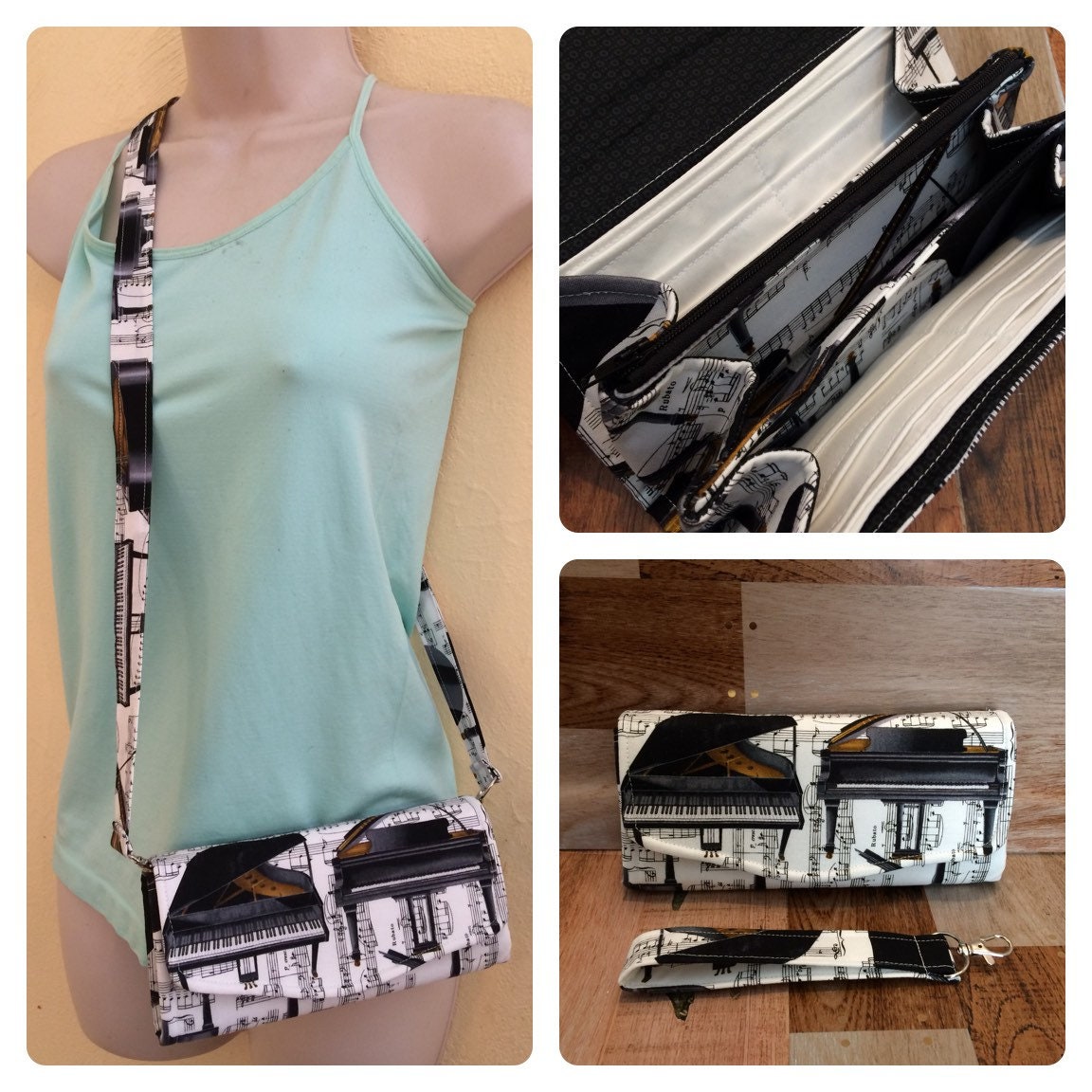 Klavier Liebhaber Notwendig Kupplung Brieftasche, Ncw, Akkordeon Kreuz Körper Brieftasche von Sewmanydeals