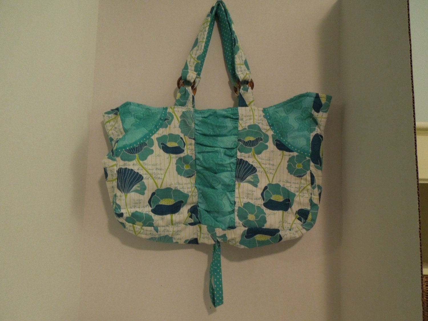 Sehr Große Türkis Und Weiß Floral Hobo/Windel Tasche von Sewmemineboutique