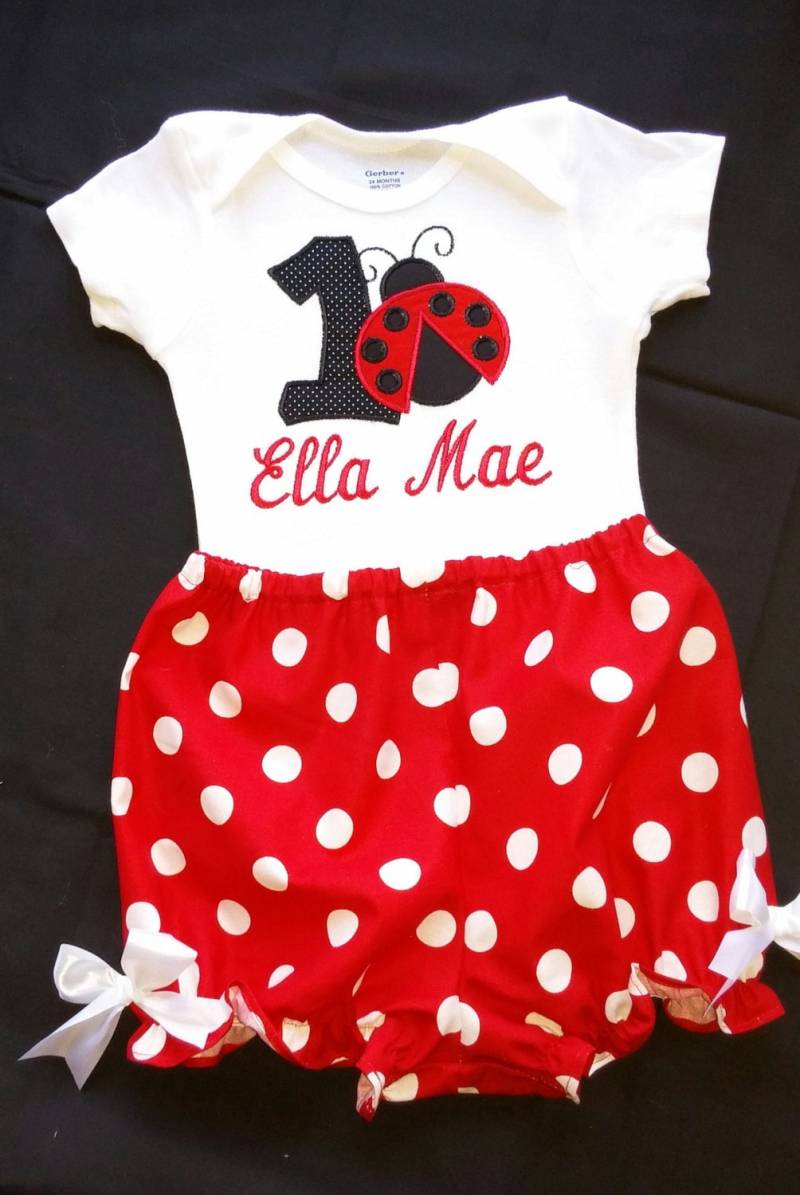 Baby Mädchen Geburtstag Outfit - Lady Bug-Outfit-Geburtstag-strampler, Pumphose von SewnFromTheHeart4U