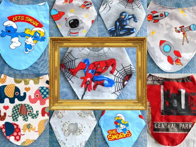 Bandana Dribble Lätzchen ~ Fünfer Set Besondere Bedürfnisse Handgemacht 6 Bis 10 Jahre Verschiedene Designs von SewnbySuzy