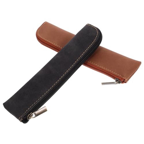 Sewroro 2 Stück Federmäppchen PU Leder mit Reißverschluss Kompakte Stilvolle Kosmetiktasche für Schüler Aufbewahrungstasche für Stifte Make Up Pinsel Tragbar und Robust von Sewroro