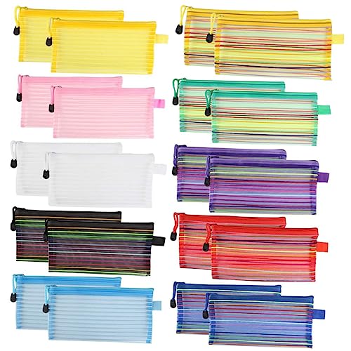 Sewroro 20 Stück Multifunktionale Teiliges Stiftetui aus Strapazierfähigem Nylon Durchsichtiger Bleistiftbeutel für Schule Büro und Reisen mit Reißverschluss und Feiner Zufällige Farbe von Sewroro