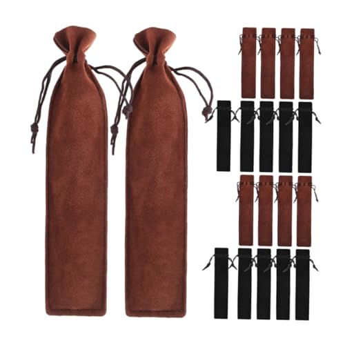 Sewroro 20 Stück Teiliges Kordelzug Stiftetaschen Kratzfeste Aufbewahrungstaschen aus Dicker Strapazierfähiger Samtstruktur für Büro und Unterwegs Schwarz und Braun von Sewroro