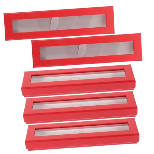 Sewroro 5 Stück Teiliges Stiftbox mit Fenster Tragbarer Stiftorganizer Kraftpapier für Bleistifte Kugelschreiber und Rotes Design für Schule und Büro von Sewroro