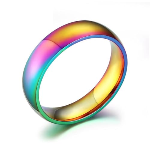 Sewroro Edelstahl Regenbogenring Damen Schmuck Eleganter Bunter Fingerring Modisch Farbig Auffällig von Sewroro