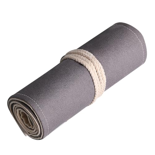 Sewroro Handgefertigte Graue Canvas Stifterolle Fächer Großer Kapazität Langlebiger Stift Organizer Tasche Tragbares Rollmäppchen für Bleistifte Marker Gelstifte für Künstler und Schüler von Sewroro