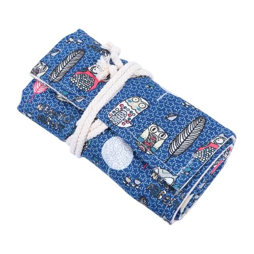 Sewroro Handgefertigte Owl Canvas Stifterolle mit Löchern Große Kapazität Federmäppchen Langlebige Federtasche für Bunte Stifte und Zeichenutensilien Robust und Leicht zu Reinigen von Sewroro