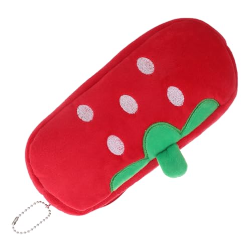 Sewroro Kawaii Tier Federmäppchen Aus Plüsch Großer Reißverschluss-stiftetui Für Junge Mädchen Mädchen Und Jungen Süßer Bleistift-Organizer Für Schule Und Studium Rote Erdbeere von Sewroro