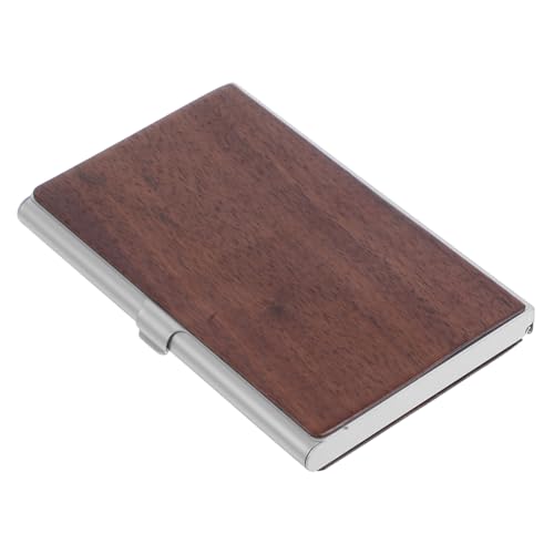 Sewroro Metall Visitenkartenhalter Holzmaserung Kartenetui für Büro und Zuhause Großer Fassungsvermögen Eleganter Holz und Metallmix Kompakter Business Kartenhalter für Männer und Frauen von Sewroro