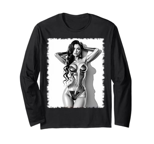 AI Girl T-Shirt für Männer - Sexy AI Woman Sci-Fi Pinup Girl BW Langarmshirt AI Girl T-Shirt für Männer - Sexy AI Woman Sci-Fi Pinup Girl BW Langarmshirt von Sexy AI Girl Art T-Shirts for Men by NSPART