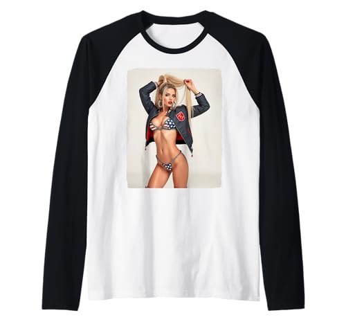 AI Girl T-Shirt für Männer - Sexy AI Woman mit US Flagge Bikini Raglan von Sexy AI Girl Art T-Shirts for Men by NSPART