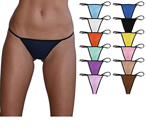 Sexy Basics Damen 12 Pack Ultra Soft Cotton Stretch G-String Bikini T-Rücken Tanga Unterwäsche No Show Panties - - Small von Sexy Basics