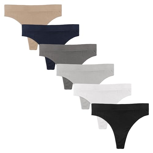 Sexy Basics Sport-Tanga für Damen, 6er- und 12er-Pack, hohe Taille, ultraweich, nahtlos, für jede Kleidung, Bikini-Unterwäsche, 6er-Pack, Schwarz/Anthrazit/Grau/Khaki/Marineblau/Weiß, S von Sexy Basics