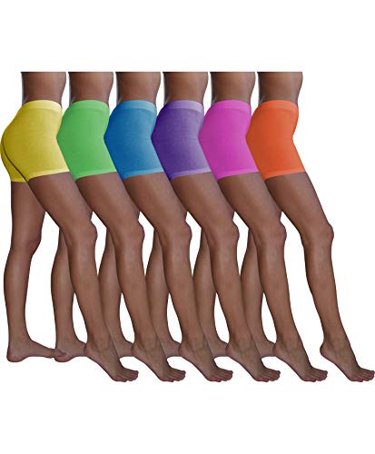 Sexy Basics Damen 6er-Pack Baumwolle Stretch Leichte Boyshort Boxershorts, 6er-Pack- neongrün/orange/blau/rosa/violett/gelb, Small von Sexy Basics