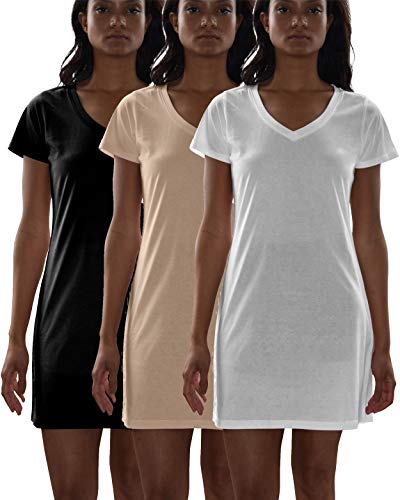 Sexy Basics Damen Baumwolle Weich V-Ausschnitt Nachtwäsche Hemd/Nachtwäsche Shirt Multipack - Schwarz - Large von Sexy Basics