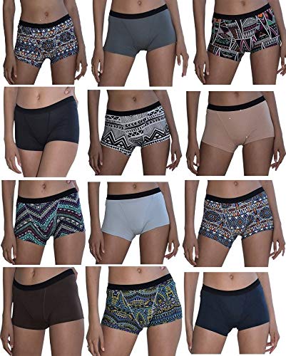 Sexy Basics Damen Boxershorts, modern, aktiv, butterweich, 6 Stück, 12er-Pack – Core Solids & Tribal Prints, XL von Sexy Basics