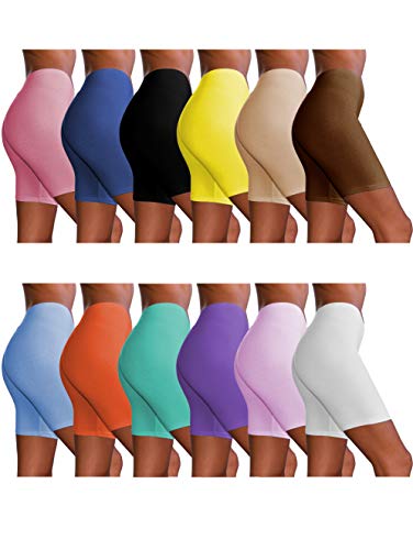 Sexy Basics Damen-Bikeshorts, 12er-Pack, Baumwolle, Stretch, Yoga, Slip-Shorts, Boxershorts, Wow verschiedene Feststoffe, 12 Stück, L von Sexy Basics