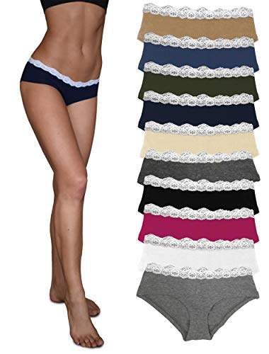 Sexy Basics Damen Spitzenunterwäsche, Hipster-Höschen, Baumwoll-Spandex/ultraweiche Baumwoll-Stretch-Unterwäsche, 10 Stück - mehrfarbig - X-Large von Sexy Basics