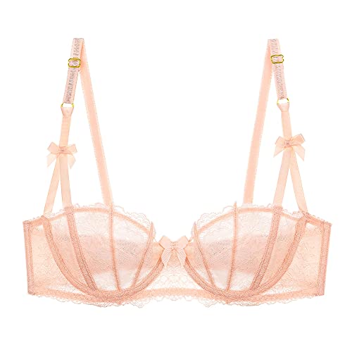 Damen Spitzen Ungefütterter Balconette Demi-Cup Bügel Transparenter BH - Verführerisches Dessous mit Sheer-Stil und Bügelhalt von Sexy Code 1701