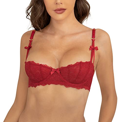 Damen Spitzen Ungefütterter Balconette Demi-Cup Bügel Transparenter BH - Verführerisches Dessous mit Sheer-Stil und Bügelhalt von Sexy Code 1701