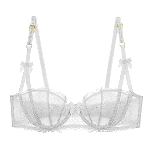 Damen Spitzen Ungefütterter Balconette Demi-Cup Bügel Transparenter BH - Verführerisches Dessous mit Sheer-Stil und Bügelhalt von Sexy Code 1701