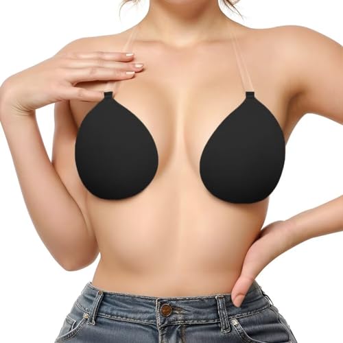 Klebe BH Push up, Verstellbare Schultergurte，Beige und Schwarz，5 Größen，Wiederverwendbare Unsichtbar Silikon Rückenfreier BH Haut Freundlich Selbstklebend BH(D413GB,Black,B) von Sexy Code 1701