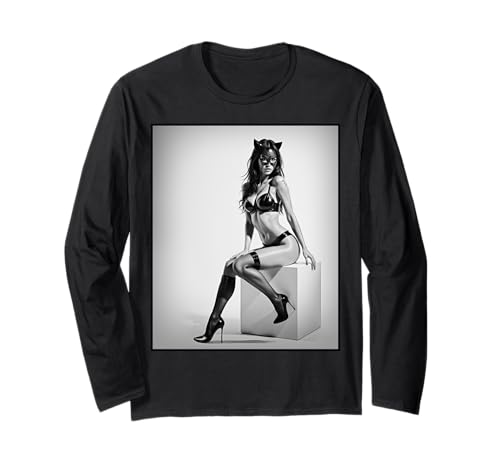 Sexy Girl-Grafik-T-Shirt — Sexy Model in Katzenmaske Langarmshirt von Sexy Girl on T-shirt for Men by NSPART