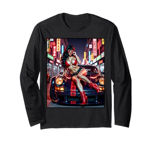 Sexy Mädchen-Grafik-T-Shirt — sexy brünettes Model und exotisches Auto Langarmshirt von Sexy Girl on T-shirt for Men by NSPART