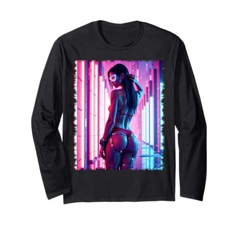 T-Shirt mit sexy Grafiken für Mädchen - Sexy Cyberpunk Pinup Girl Langarmshirt von Sexy Girl on T-shirt for Men by NSPART