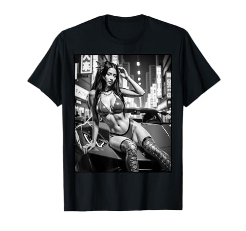T-Shirt mit sexy Mädchen-Grafik — sexy asiatisches Mädchen und exotisches Auto T-Shirt von Sexy Girl on T-shirt for Men by NSPART