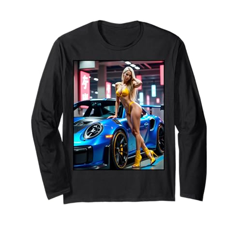 T-Shirt mit sexy Mädchen-Grafik — sexy blondes Mädchen und exotisches Auto Langarmshirt von Sexy Girl on T-shirt for Men by NSPART