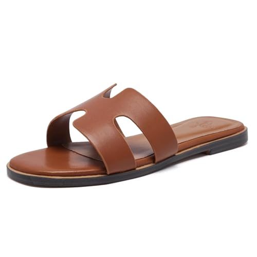Sexynite Flache Damen-Sandalen aus Leder, breite Breite, 2025, Sommermode, bequem, Memory-Schaum, Slides für Damenschuhe, Braun, 38.5 EU Sexynite Flache Damen-Sandalen aus Leder, breite Breite, 2025, Sommermode, bequem, Memory-Schaum, Slides für Damenschuhe, Braun, 38.5 EU von Sexynite