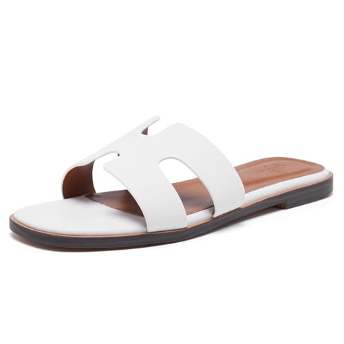 Sexynite Flache Damen-Sandalen aus Leder, breite Breite, 2025, Sommermode, bequem, Memory-Schaum, Slides für Damenschuhe, Weiss/opulenter Garten, 35.5 EU Sexynite Flache Damen-Sandalen aus Leder, breite Breite, 2025, Sommermode, bequem, Memory-Schaum, Slides für Damenschuhe, Weiss/opulenter Garten, 35.5 EU von Sexynite