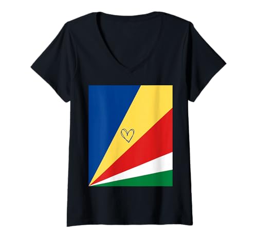 Damen Seychellen-Flagge, Seychellen-Herz, stolz, Heritage National T-Shirt mit V-Ausschnitt von Seychelles Flag Seychellois National Gifts Idea