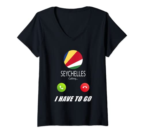 Damen Seychellen-Flagge, Souvenir, Seychellen ruft T-Shirt mit V-Ausschnitt von Seychelles Flag Souvenir