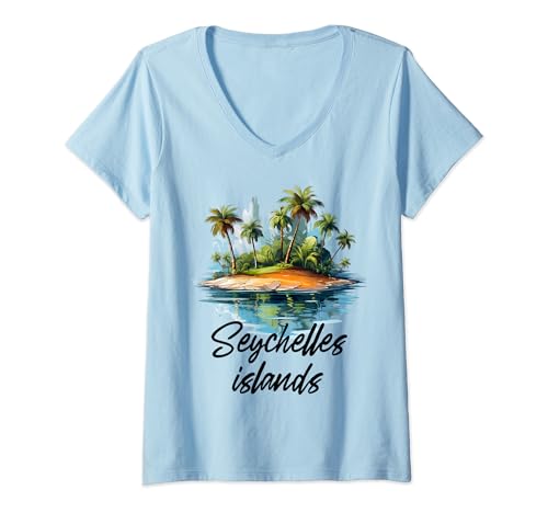 Damen Seychellen Paradies Reisen, Touristenurlaub T-Shirt mit V-Ausschnitt Damen Seychellen Paradies Reisen, Touristenurlaub T-Shirt mit V-Ausschnitt von Seychelles Islands