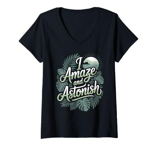 Damen I Amaze and Astonish Tropical Green Nature Grafikdesign T-Shirt mit V-Ausschnitt von Seychelles Nature I Amaze & Astonish