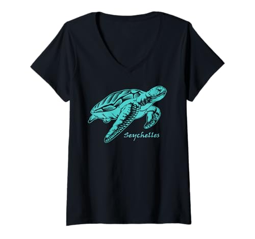 Damen Seychellen Meeresschildkröte Lagune Korallenriff Souvenir T-Shirt mit V-Ausschnitt von Seychelles Urlaub Souvenir