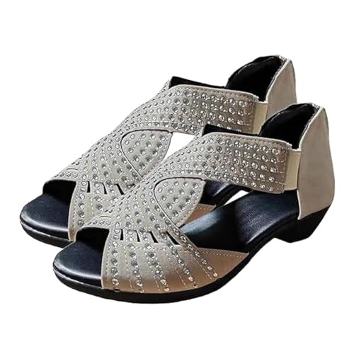 Orthopädische Sandalen mit niedrigem Absatz und Aussparungen for Damen, Wandersandalen mit Fußgewölbeunterstützung und orthopädischem Outdoor-Fußbett, bequeme Sport-Slipper bei Plantarfasziitis(Silver von Seymal